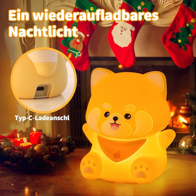 Cute Red Panda Lamp, LED Squishy Animal Night Light for Kids Sleep, Breastfeeding Nursery Nightlight for Room Decor, Rechargeable Bedside Touch Silicone Lamp, Unique Dorm Decor Gift Toy