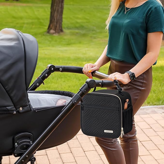 Baby Bottle Cooler Bag with Ice Pack, Breastmilk Cooler Bag Fits 6 Baby Bottle Up to 9 Oz, Insulated Bottle Bag with Should Straps for Travel & Work, Black