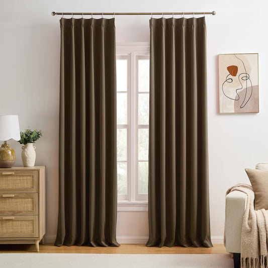 KEQIAOSUOCAI Brown Blackout Curtains 150 Inches Long, Extra Long Pinch Pleats Living Room Curtains Thermal Pleated Curtains Panels Drapery for Home, Hotel, Office, 40" W x 150" L, Set of 2