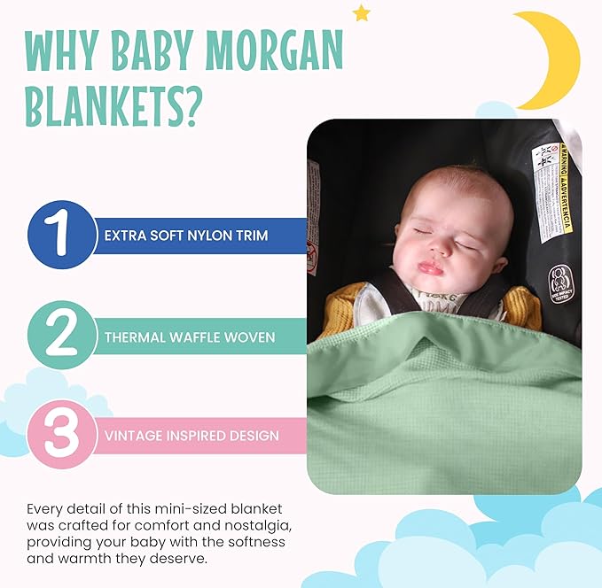 Thermal Waffle Knit Baby Blanket - Soft Breathable Mini Blanket for Newborns and Infants - Toddler Blankey for Strollers, Travel, Naptime, Nursery and More - 18" x 20" (Mint, Nylon Trim)