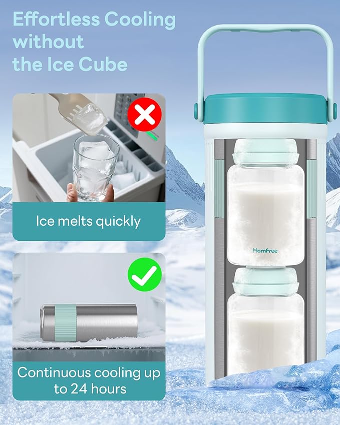 22oz Portable Breast Milk Cooler for Breastmilk Storage, Liquid Gold Saver 360° Cooling Keeps Milk Fresh for 24 Hours, Larger Capacity Breastmilk Chiller with 2pcs Bottles for Outdoor Mom