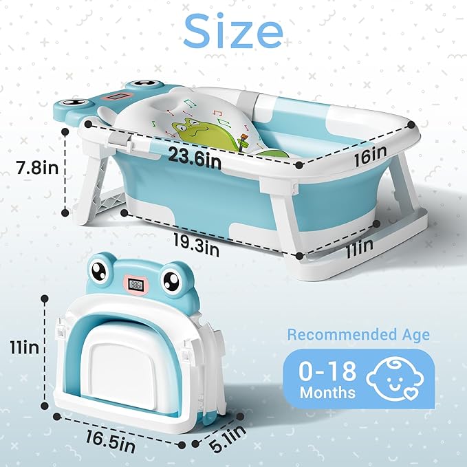 Baby Bathtub, Collapsible Newborn Bathtub for Infant to Toddler 0-24 Months with Soft Bath Net,Portable Travel Newborn Tub with No-Slip Feet, Baby Shower Gifts,Sky Blue