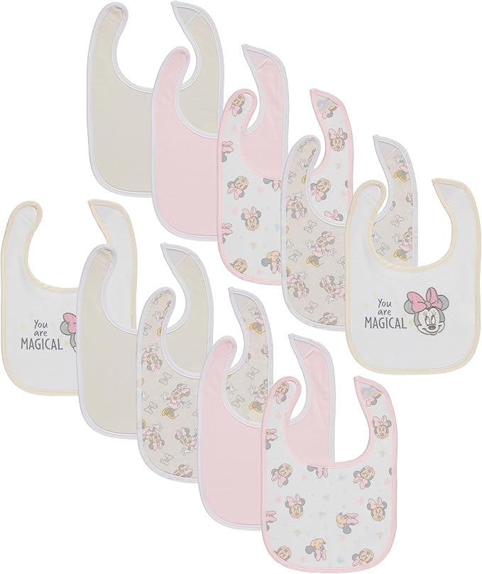 Disney 10-Pack Mickey Mouse Baby Bibs – Ten Soft, Absorbent, and Adjustable Cotton Bibs for Mess Free Meals