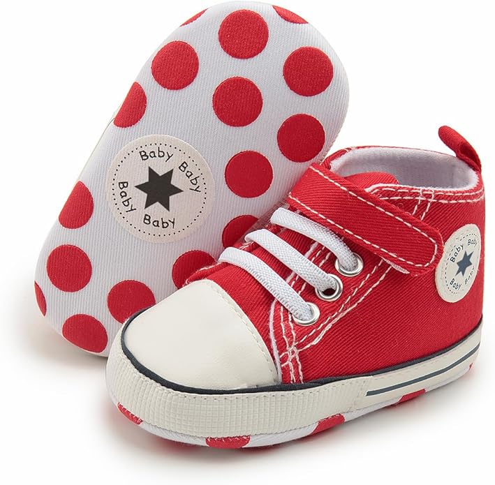 Meckior Baby Girls Boys Canvas Sneakers Soft Sole High-Top Ankle Infant First Walkers Crib Shoes