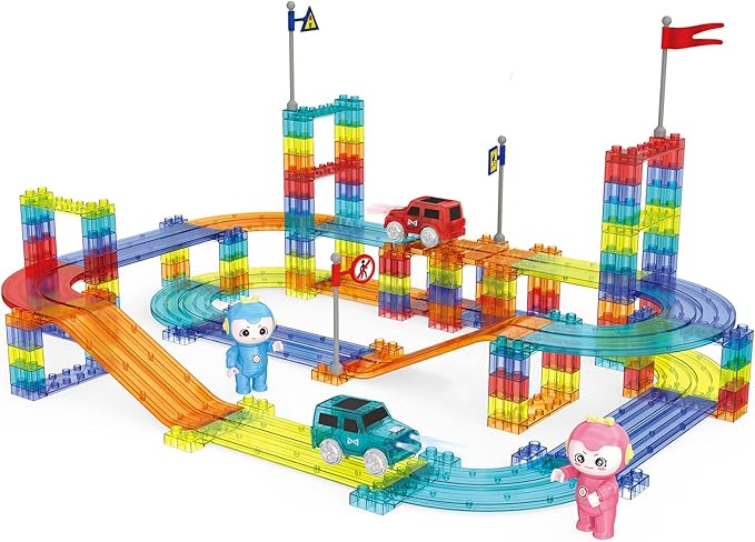 UNIQUE KIDS Race Car Track Building Block Educational Toy Set | Magnetic Tiles Magnet Playset | STEM Learning Construction Kit | Hand-Eye Coordination | Brain Development | 154 PCS