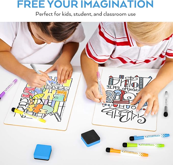 Nicpro Dry Erase Lap Board 12 x 16 inches 2 Pack Kid Double Sided Blank Small Lapboard with 8 Pens, 2 Eraser, Learning Mini Whiteboard Portable Drawing Board for Student and Classroom Use