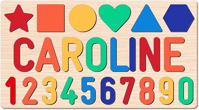 Name Puzzle for Kids Personalized, Custom Wooden Number Puzzles for Toddlers 1-3 with Shape, Personalized Baby Gifts Educational Toys for 1 Year Old Girl Gifts for Birthday Baptism