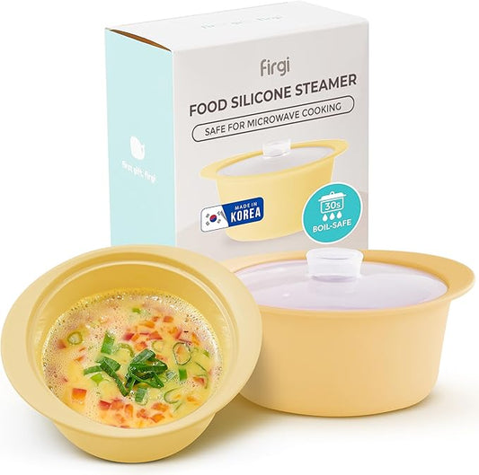 20oz Platinum Silicone Microwave Steamer Pot with Handle & Lid - Korean 100% Food-Grade Steamer Bowl, Heat-Resistant Cooker with Steam Holes, Easy Clean, Dishwasher Safe, Yellow