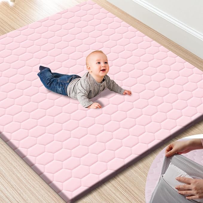 Premium Foam Baby Play Mat 50" x 50" with Removable Cover, Extra Thick Padding Playpen Mat, Non-Slip Floor Mat, Stylish & Easy to Clean for Crawling Baby, Infants & Toddlers, Pink