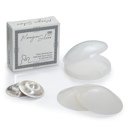 The Original Silver Nursing Cups with Silicone Pads - Nipple Shields for Nursing Newborn - Newborn Essentials Must Haves-Nipple Covers Breastfeeding-925 Silver