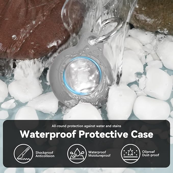 Upgrade Waterproof Airtags Holder with Apple Airtags Keychain, Hard PC Air Tag Case, Anti-Scratch & Shock Air tag Holder,Men's Women's Keyrings & Keychains, for Dog,Car Key,Luggage -Grey