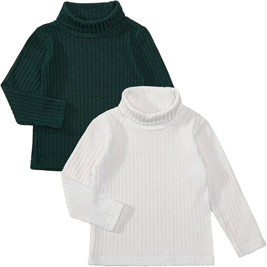 DEFAHN 2 Pack Toddler Unisex Solid Turtleneck T-Shirt Long Sleeve Ribbed Sweatshirt Basic Tee Tops Girls Boys