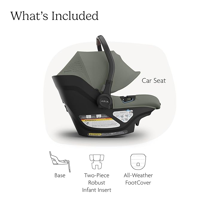 UPPAbaby Aria V2 Lightweight Infant Car Seat - Just Under 6 lbs - Base with Load Leg + Infant Insert + All-Weather FootCover Included - Direct Stroller Attachment - Evelyn (Green Meadow)