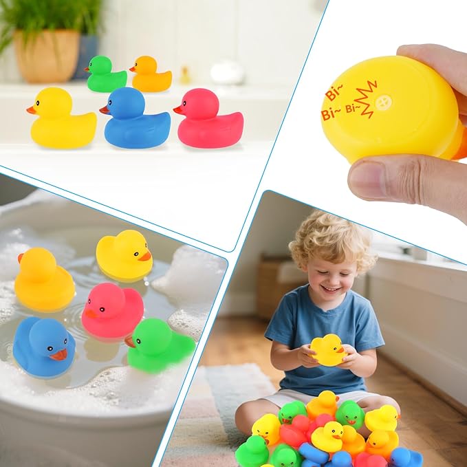 20Pcs Yellow Rubber Ducks Bath Toys, 5 Colors Bathtub Floating Squeaky Duck Bulk Baby Preschool Bath Toy for Baby Shower Infants Kids Toddler Birthday Party Decoration Gift(Large)