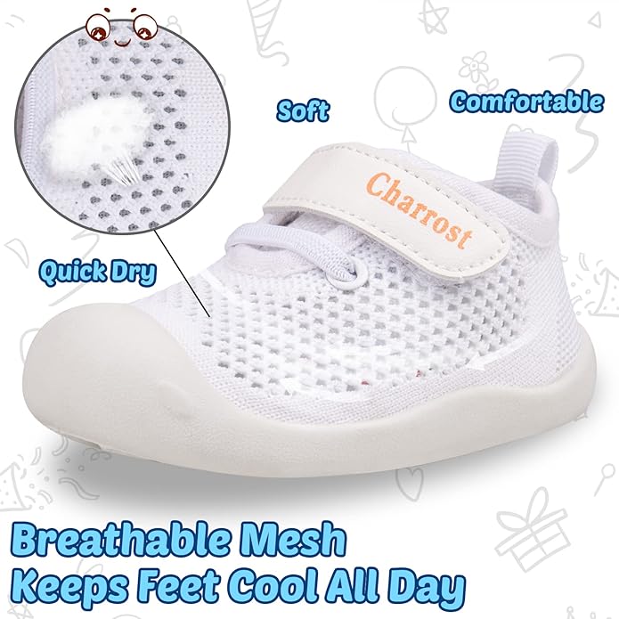Baby First-Walking Shoes 1-4 Years Kid Shoes Trainers Toddler Infant Boys Girls Soft Sole Non Slip Cotton Canvas Mesh Breathable Lightweight TPR Material Slip-on Sneakers Outdoor