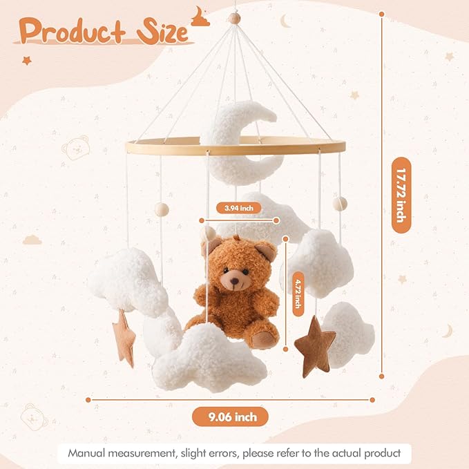 let's make Baby Mobile for Crib Bear Cloud Crib Mobile Handmade Furry Nursery Mobile Gender Neutral Crib Toy Hanging for Nursery Decor Accessories
