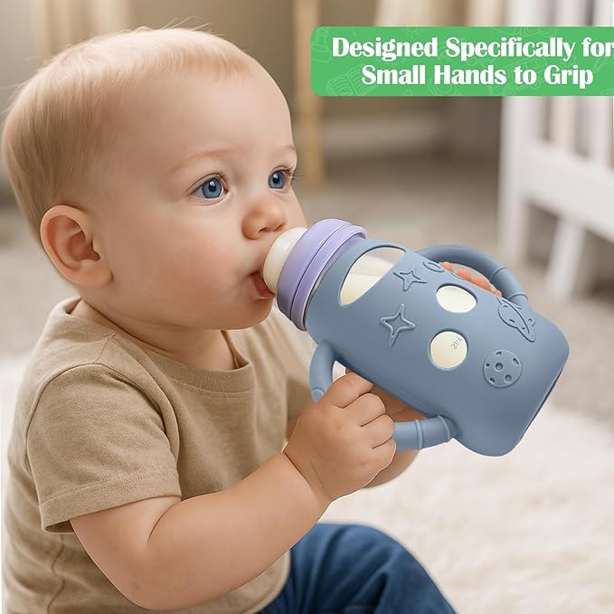 BUSOHA 3 Pack Silicone Sleeves for Lansinoh Glass Bottles - Wide Neck Baby Bottles Sleeves for Lansinoh Bottles Baby Anti-Colic Bottle Holder with Handle Anti Breakage Silicone Protector,5 oz