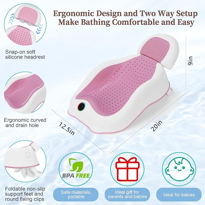 Baby Bath Support Newborn Bathtub with Thermometer,Foldable Baby Tubs for Newborns Baby Bathtub,Sink Baby Bath Tub for Newborn Tub Infant Bathtub Baby Bather,Baby Tub Baby Bath Essential (Pink White)