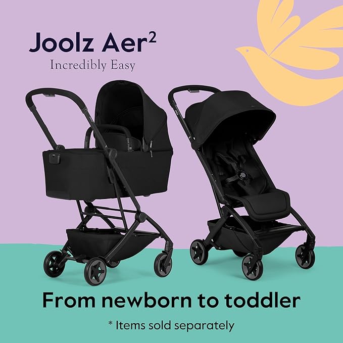 Joolz Aer2 Lightweight Travel Stroller for Baby & Toddler – Ultra-Compact One-Hand Foldable Stroller, Reclining Seat, UPF 50+ Canopy, Adjustable Leg Rest, Carry-On & Airplane Approved (Space Black)