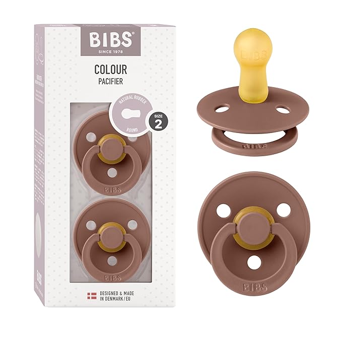 BIBS Pacifiers Colour Collection | Natural Rubber Baby Pacifier | Set of 2 BPA-Free Soothers | Made in Denmark | 6+ Months (Pack of 2) | Woodchuck