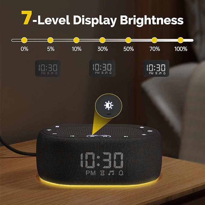 1Mii White Noise Sound Machine for Sleep, Pink Noise Machine for Baby Adults Sleeping, 18 Soothing Sounds with 7-Color Night Light, Timer, Alarm Clock, Volume Control, Remote App Control - Black