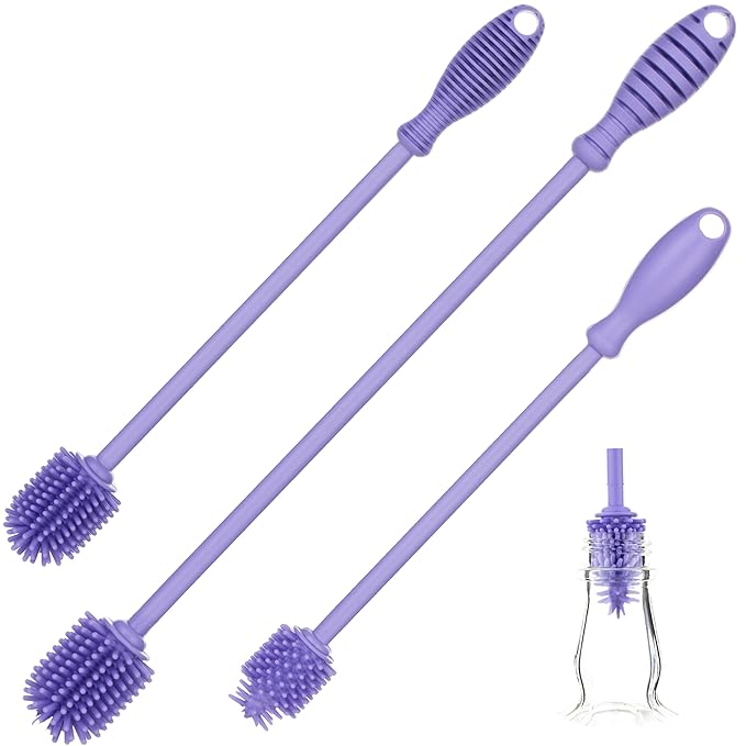 A-Brush Silicone Bottle Cleaner Brush, 3 Piece Set, Flexible, Long Handle - Water Bottle Cleaner, Baby Bottle Nipple Brush for Plastic & Glass, BPA-Free Dish Washing Brush A2S Protection