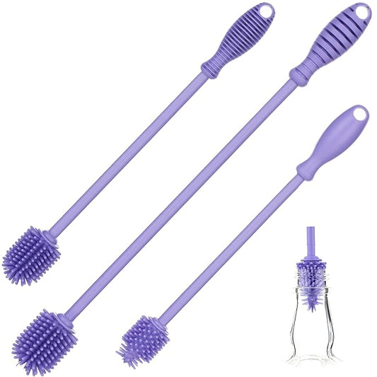 A-Brush Silicone Bottle Cleaner Brush, 3 Piece Set, Flexible, Long Handle - Water Bottle Cleaner, Baby Bottle Nipple Brush for Plastic & Glass, BPA-Free Dish Washing Brush A2S Protection