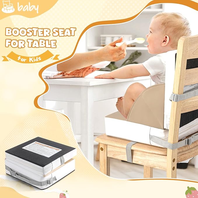 Toddler Booster Seat, Baby Booster for Dining Table, Travel Toddler Chair with Adjustable Straps, Portable Kitchen Booster for Baby, Compact Design, Easy to Clean