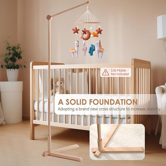 Floor-Standing Wooden Crib Mobile Arm 61 Inch | 360°Adjustable Movable Baby Mobile Hanger | Anti-Dumping Multifunction Mobile Arm for Crib | Adjustable Height Mobile Arm Nursery Decor