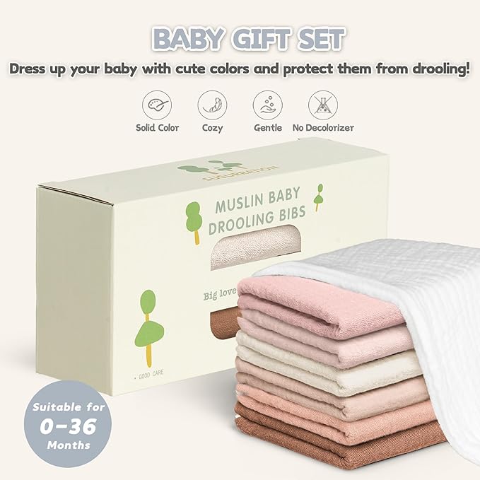 Susurration Muslin Baby Drool Bibs 6Pack Soft Triangular Adjustable Baby Bandana Bibs for Unisex Baby Girls & Boys