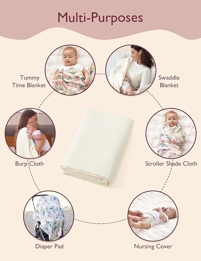 Momcozy Muslin Swaddle Blankets, Ultra Soft Neutral Registry Essentials, Plant Kingdom, Breathable Large 47'' x 47'' Newborn Boys Girls Receiving Blanket