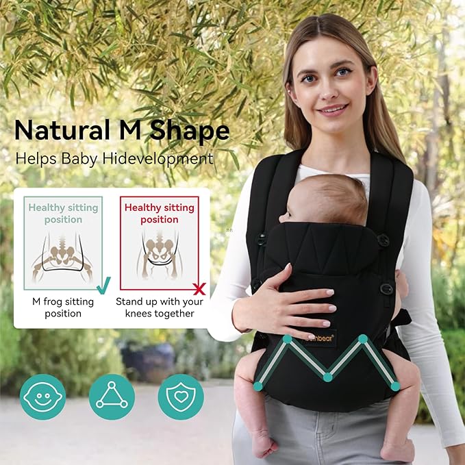 Baby Carrier Newborn to Toddler, 7-45 lbs with Natural Cotton Linen, Ergonomic Design,Versatile and Adjustable,Hands Free for Moms&Dads (Black)