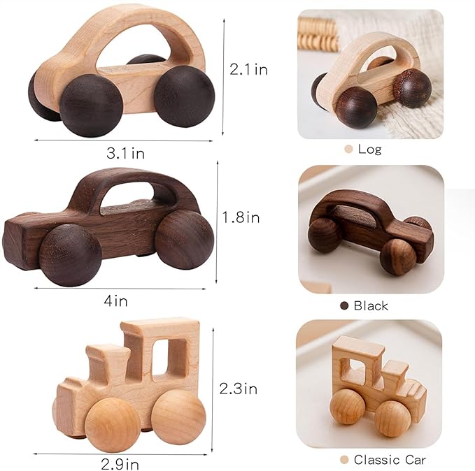 3PCS Wooden Baby Toys, Montessori Toys for Babies 0-6-12 Months, Baby Grasping Toys Push Car Toys for 1 Year Old Boy Birthday Gift,#3