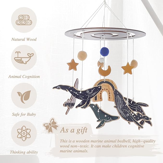 Crib Mobile Baby Nursery Mobiles | Baby Mobile for Crib | Handmade Nursery Crib Mobile | Ocean Whale Theme Hanging Decor for Boys Girls Bedroom Cot Cabin (Blue Whale)