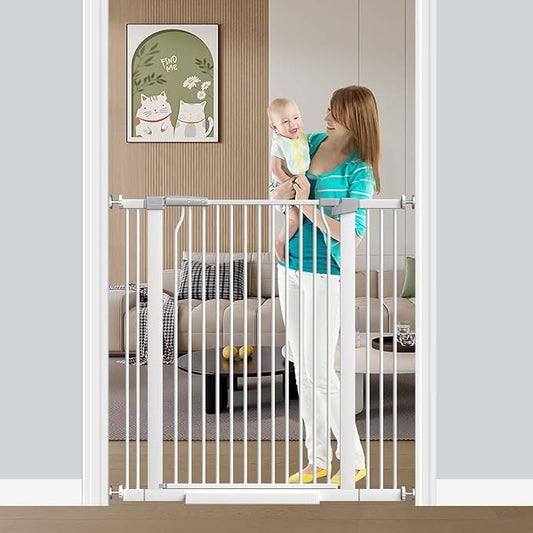 Fairy Baby 40.5" Extra Tall Baby Gate for Stairs Doorways, Fits 29.5" to 40.5" Wide Openings, Auto Close Extra Wide Dog Gate Indoor for The House, Metal Pressure Mounted Pet Cat Gate for Kids, White