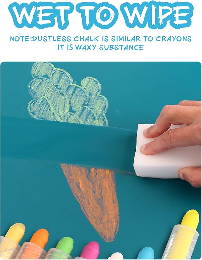 NewFamily Dustless Chalk for Kids, Colored Sidewalk Chalk With Holder,Non-Toxic Washable Toddlers Chalks Drawing Writing for Outdoor Art Play,Blackboard(12 Pcs)