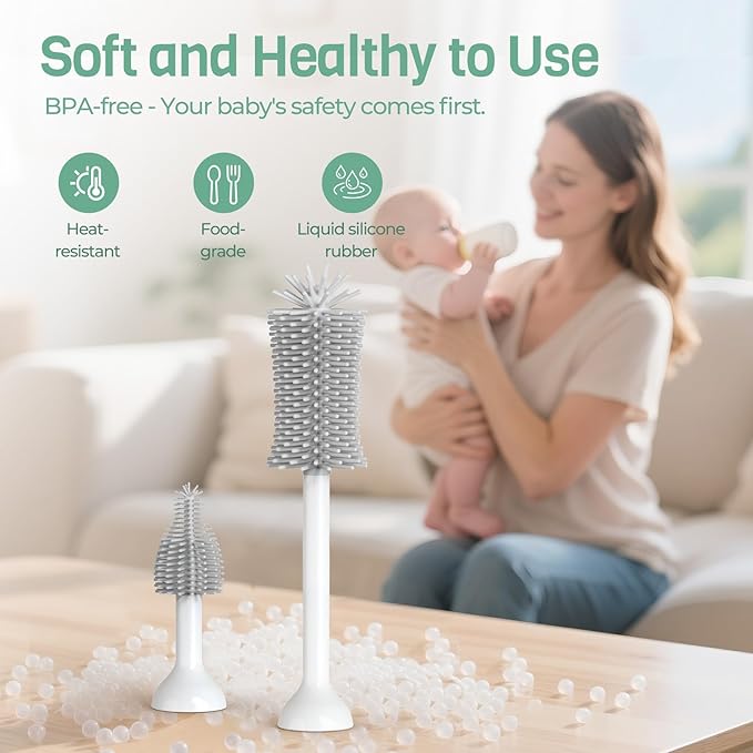SEANCHEER S02 Electric Bottle Brush Set, Portable Baby Bottle Brush Cleaner, AA Battery-Powered & IPX7 Waterproof, with Silicone Bottle/Nipple/Sponge/Straw Brush, for New Parents (Extra-Long)