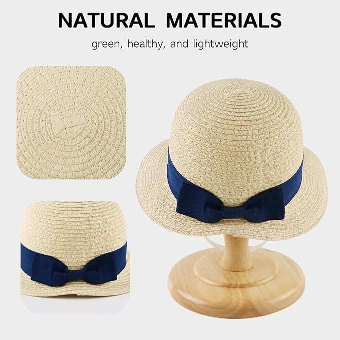 Baby Girl Straw Hat Outdoor Baby Sun Protection Hats Summer Bowknot Beach Cap for Infant Toddler Girls