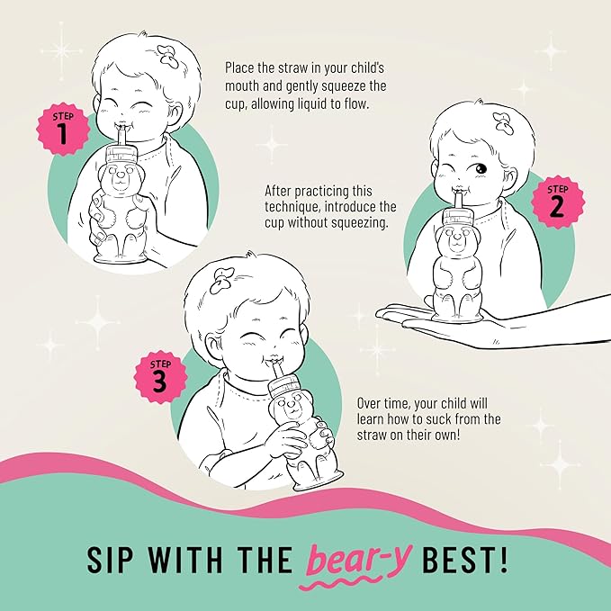 Legendairy Milk Honey Bear Straw Cup Silicone for Babies (Pink), 8 oz. Dishwasher Safe, Food Grade Silicone, Honeybear Sippy Cup for Ages 4+ Months