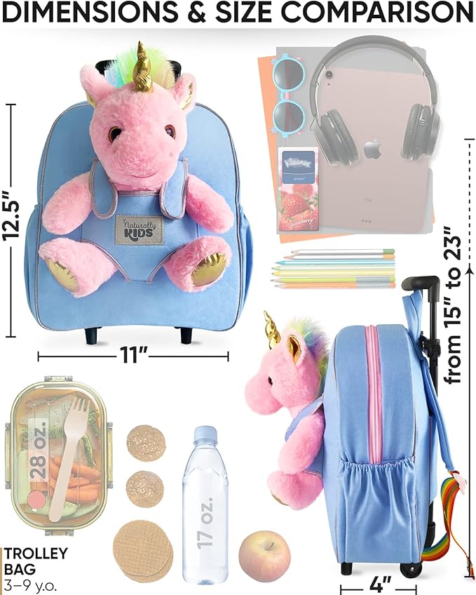 Toddler Luggage for Girls w Unicorn Toys, Kids Rolling Backpack for Girls, Toddler Suitcase, Gifts for 3 4 5 6 Year Old