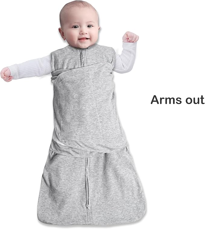 Baby Sleep sack Swaddle,Swaddles 3-6 Months,3-Way Adjustable Wearable Transition Blanket 100% Organic Cotton 2-Piece,12-18 lbs,1.0 TOG(Blue&Grey)