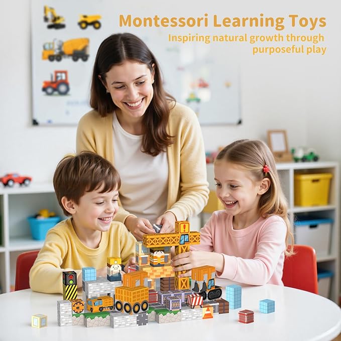 Magnetic Blocks Building Toys - 154PCS Magnet Building Blocks Set Construction Cubes STEM Sensory Stacking Kids Toys for Boys Girls