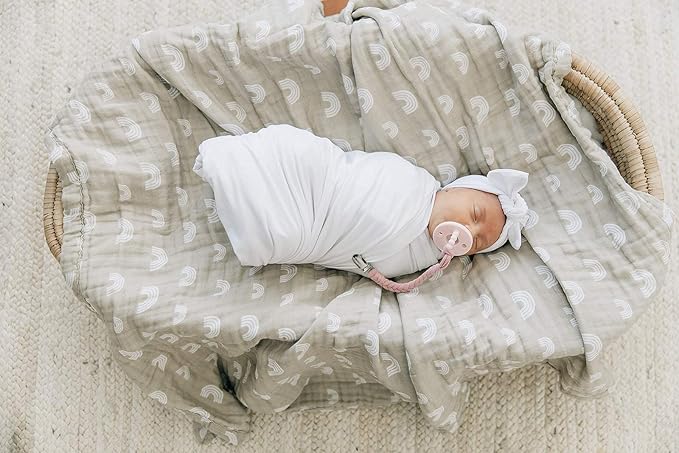 Mebie Baby White Stretch Swaddle, Modern and Neutral Swaddle Blanket for Baby Girl or Boy, Soft Baby Blankets, Newborn Swaddle Blanket, 0-3 Month, Comfy Wrap, Baby Essentials & Gifts (47" x 47")