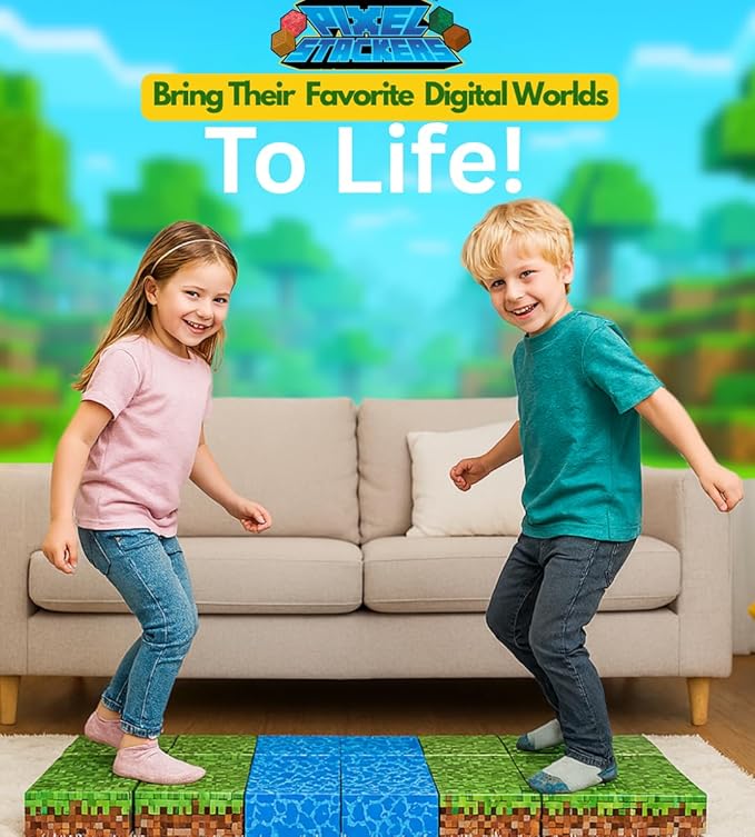 PixelStackers 100 Jumbo Building Blocks for Children Large Cardboard Blocks, Big Blocks Set for Mine Creative Craft Play & Early Learning, Easy to Assemble Big Building Blocks