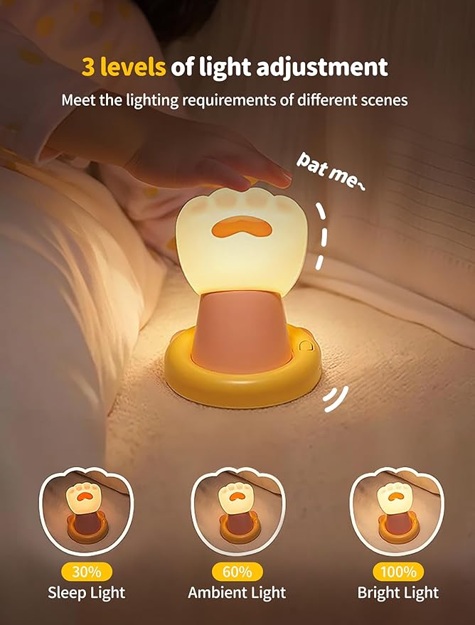 Nursery Night Light for Kids, Magnetic Wall lights, Bedside Touch Lamp, Silicone Rechargeable Nightlight, Cute Dimmable Night Lamps, Gift for Baby Teens Adults, Kitchen Office Room Decor (Cat Claw)