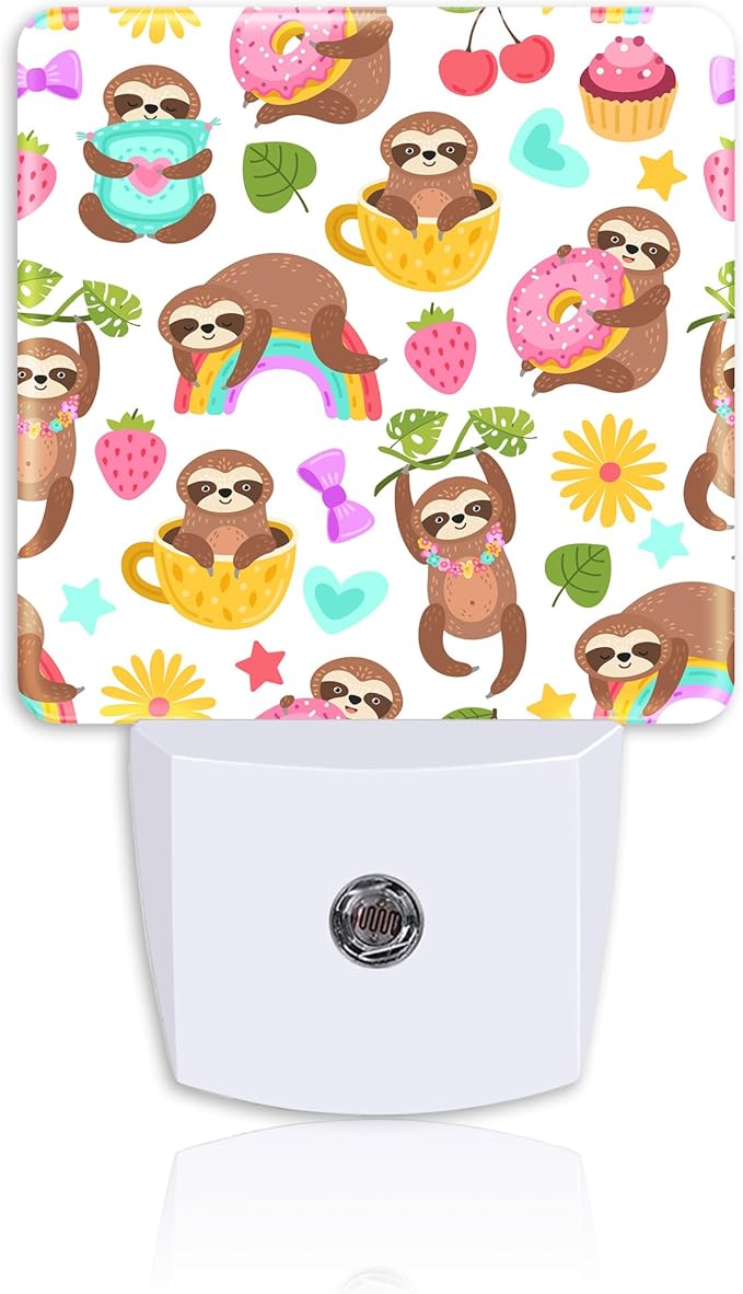 Cute Sloths Eat Dancing or Dream Night Light for Kids Girls Boys,LED Night Light Plug into Wall with Dusk to Dawn Sensor for Room Decor,Hallway,Kitchen,Bathroom,Nursery,Stairs