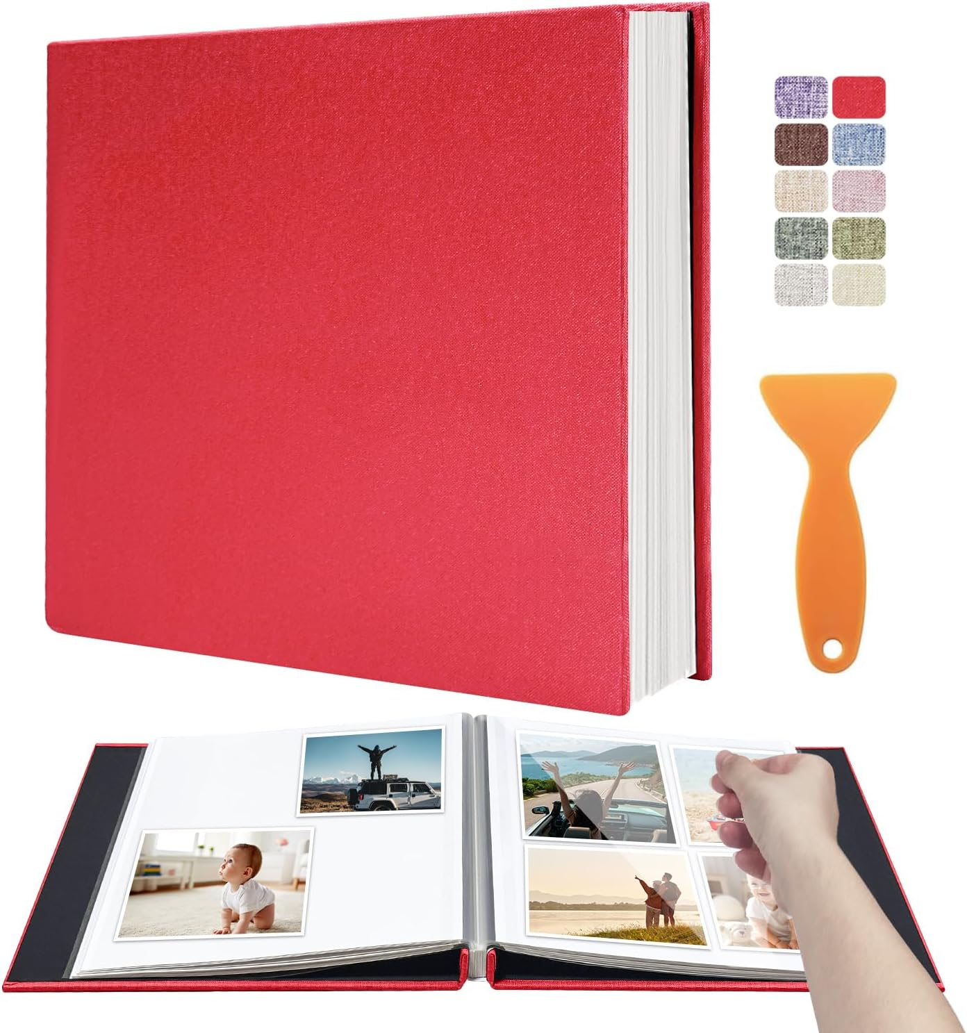 Large Photo Album Self Adhesive Scrapbook Album for 4×6 5×7 8×10 Pictures DIY Magnetic Linen Cover Album 40 Pages for Family Wedding Gifts with Metal Pen and Plastic Board