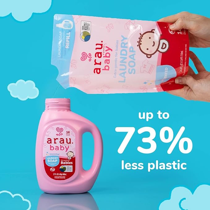 Arau Baby Laundry Soap Refill, Unscented, Plant Based Formula, Safe for Sensitive Skin, Baby Laundry Detergent with No Artificial Fragrance or Additives, Newborn and Baby Clothes, 24.3 Fl Oz