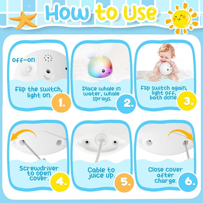 TFS TOP·FANS Whale Bath Toy Baby Gifts: Bath Toys for Toddlers 1-3 Sprinkler Light Up Bathtub Water Stuff Shower Newborn Boy Essentials 3 4 5 7 8 9 18 Pool 6-12 Month Old Girls Birthday Accessories