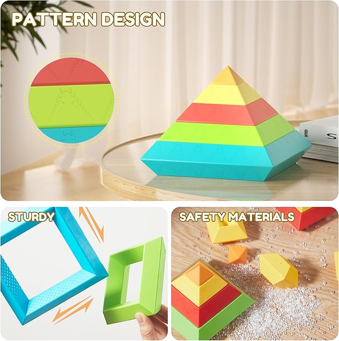 40Pcs Montessori Toys for Ages 3 4 5 6 Toddlers Kids Baby,Pyramid Stacking Building Toys,3D Preschool Learning Blocks for Kids,STEM Sensory Toy Gifts for 3-5 Year Old Boy Girl,Plastic Storage Bag Set